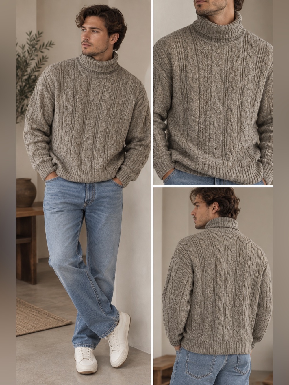 Express Taupe Gray Cable Knit Turtleneck Sweater Sz M